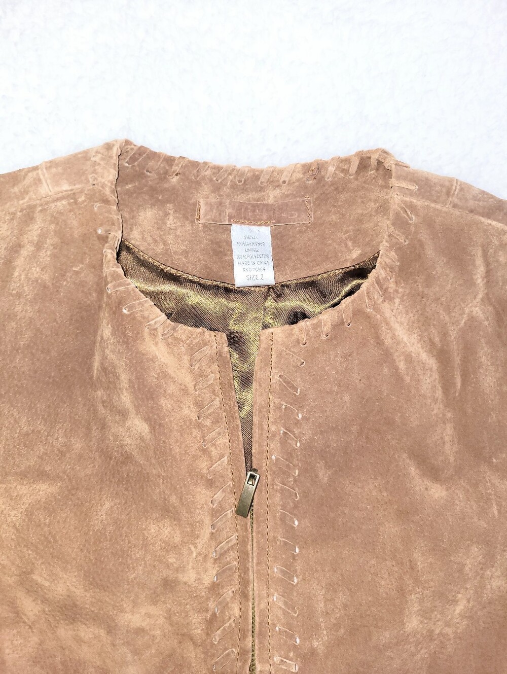 Chico's Brown Fringe Leather Jacket Genuine Suede Fitted Jacket Size 2 - Picture 12 of 16